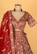 Bridal Red Heavy Embroidered Lehenga Set | Sequin, Zari & Mirror Work | Crop Top, Flared Lehenga & Dupatta