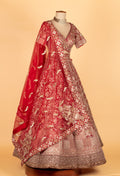 Bridal Red Heavy Embroidered Lehenga Set | Sequin, Zari & Mirror Work | Crop Top, Flared Lehenga & Dupatta