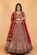 Bridal Red Heavy Embroidered Lehenga Set | Sequin, Zari & Mirror Work | Crop Top, Flared Lehenga & Dupatta
