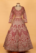 Bridal Heavy Hand-Embroidered Lehenga Set – Deep Red | Mirror, Sequins & Zari Work with Crop Top & Dupatta