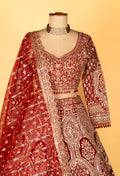 Bridal Heavy Hand-Embroidered Lehenga Set – Deep Red | Mirror, Sequins & Zari Work with Crop Top & Dupatta