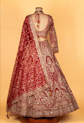 Bridal Heavy Hand-Embroidered Lehenga Set – Deep Red | Mirror, Sequins & Zari Work with Crop Top & Dupatta