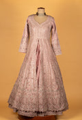 Premium Hand-Embroidered Anarkali Gown – Powder Pink | Sequins, Beads & Zari Work with Dupatta
