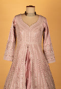 Premium Hand-Embroidered Anarkali Gown – Powder Pink | Sequins, Beads & Zari Work with Dupatta