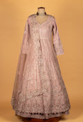 Premium Hand-Embroidered Anarkali Gown – Powder Pink | Sequins, Beads & Zari Work with Dupatta