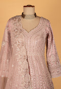 Premium Hand-Embroidered Anarkali Gown – Powder Pink | Sequins, Beads & Zari Work with Dupatta