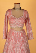 Designer Sequin Embellished Lehenga Set – Blush Pink | Crop Top, Flared Skirt & Dupatta