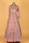 Designer Sequin Embellished Lehenga Set – Blush Pink | Crop Top, Flared Skirt & Dupatta