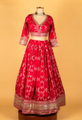 Traditional Mirror & Thread Embroidered Lehenga Set – Rani Pink | Crop Top, Flared Skirt & Dupatta