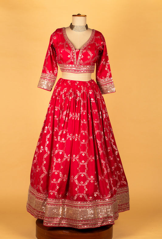 Rani pink mirror and thread embroidered lehenga set – product image 2