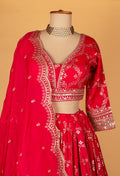 Traditional Mirror & Thread Embroidered Lehenga Set – Rani Pink | Crop Top, Flared Skirt & Dupatta