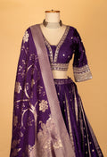 Elegant Banarasi Silk Lehenga Set – Royal Purple | Zari Weave With Crop Top & Dupatta