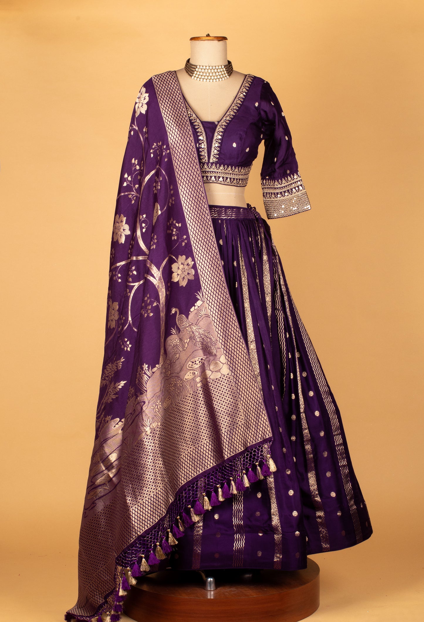 Elegant Banarasi Silk Lehenga Set – Royal Purple | Zari Weave With Crop Top & Dupatta