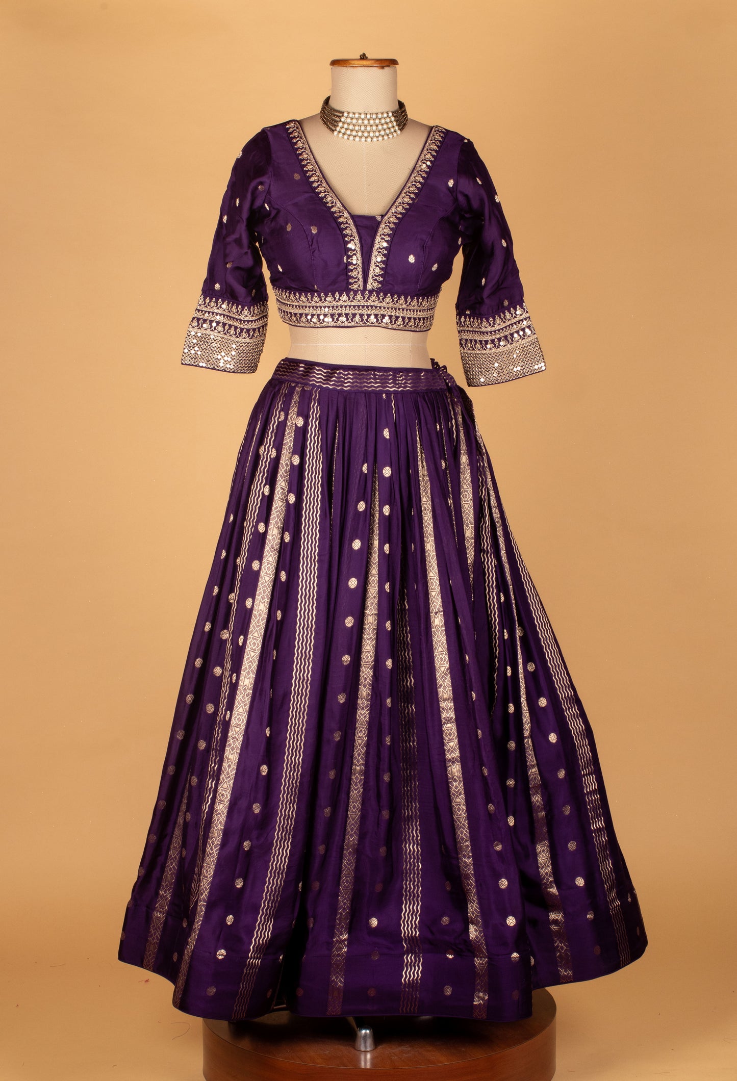 Elegant Banarasi Silk Lehenga Set – Royal Purple | Zari Weave With Crop Top & Dupatta