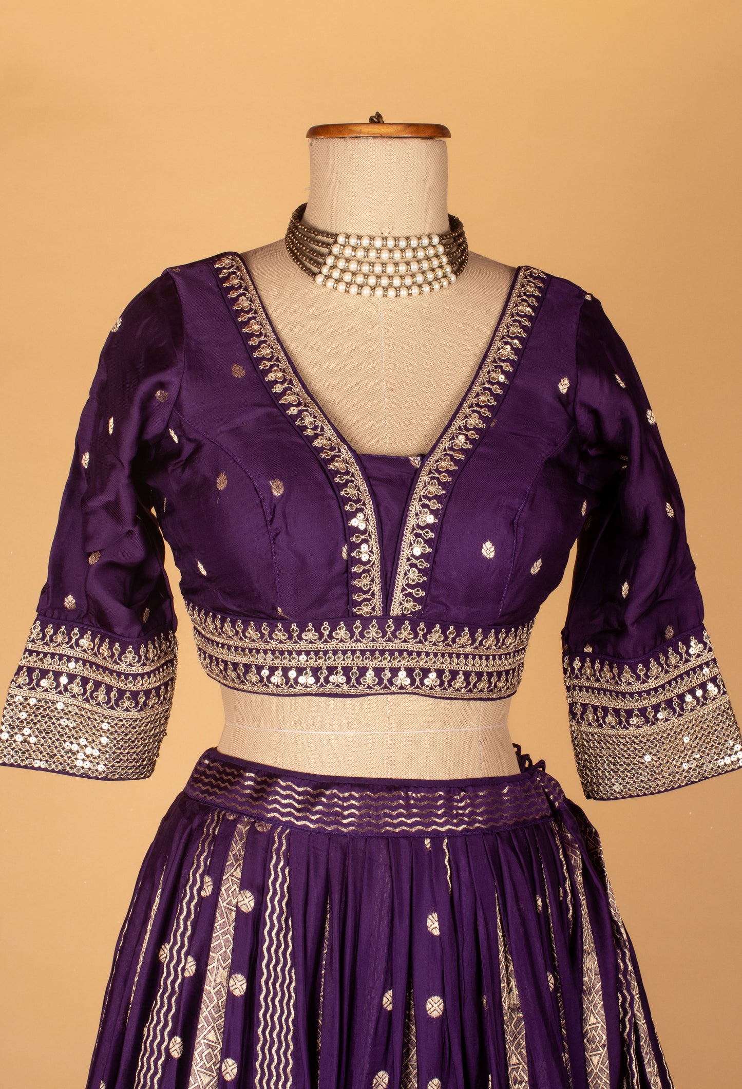 Elegant Banarasi Silk Lehenga Set – Royal Purple | Zari Weave With Crop Top & Dupatta