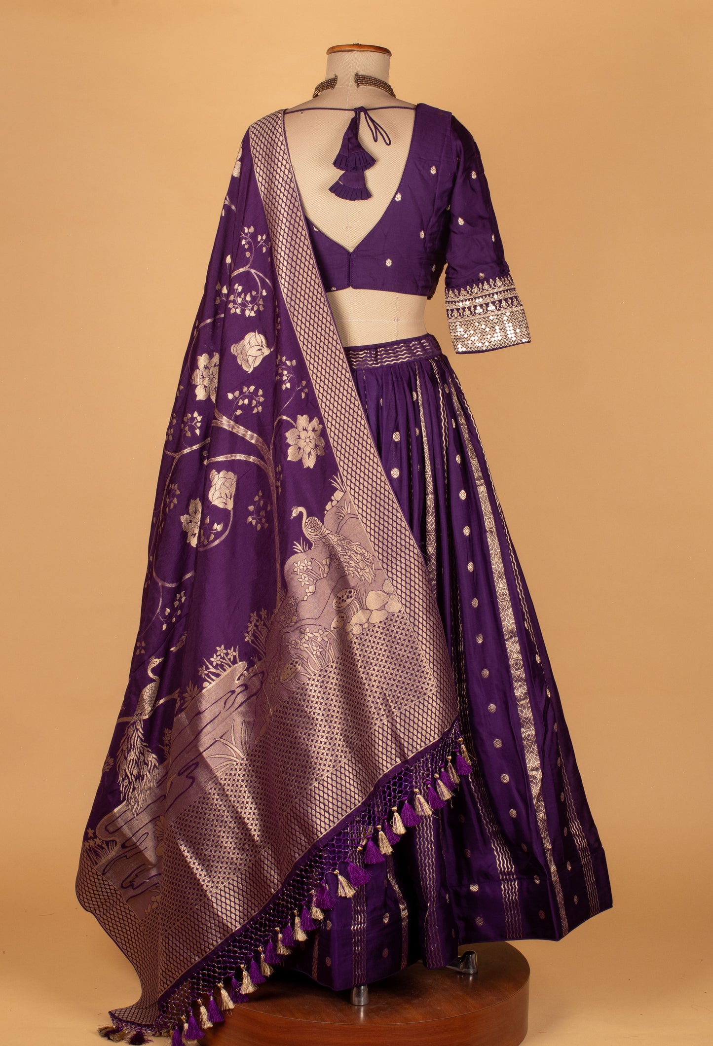 Elegant Banarasi Silk Lehenga Set – Royal Purple | Zari Weave With Crop Top & Dupatta