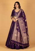 Elegant Banarasi Silk Lehenga Set – Royal Purple | Zari Weave With Crop Top & Dupatta