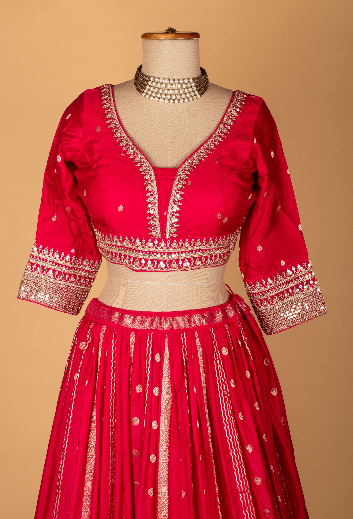 Banarasi Silk Lehenga Set – Red | Zari Woven Lehenga with Crop Top & Dupatta