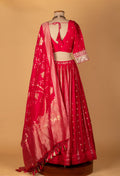 Banarasi Silk Lehenga Set – Red | Zari Woven Lehenga with Crop Top & Dupatta