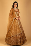 Gold Metallic Sequin Lehenga Set with Embellished Crop Top & Structured Dupatta