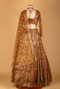 Gold Metallic Sequin Lehenga Set with Embellished Crop Top & Structured Dupatta