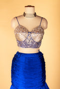 Royal Blue Ruffle Skirt Set with Structured Sequin Bustier & Draped Dupatta
