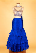 Royal Blue Ruffle Skirt Set with Structured Sequin Bustier & Draped Dupatta