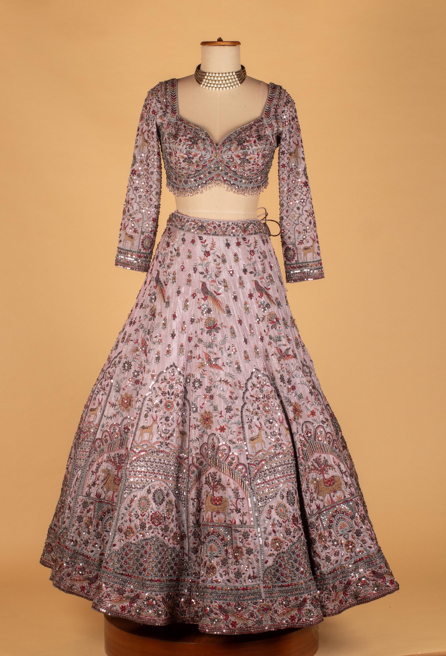 Lavender Heavy Embroidered Lehenga Set with Crop Top & Dupatta – Sequins & Zari Work