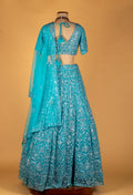 Aqua Blue Sequin Embroidered Lehenga Set with Crop Top & Net Dupatta – Party & Reception Wear