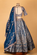 Navy Blue Banarasi Woven Lehenga with Embellished Crop Top & Threadwork Dupatta