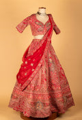 Crimson Red Bridal Hand-Embroidered Lehenga with Heavy Scalloped Dupatta & Statement Sweetheart Blouse
