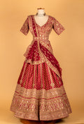 Maroon Handcrafted Bridal Lehenga with Intricate Zari Work, V-Neck Blouse & Heavy Dupatta