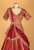 Maroon Handcrafted Bridal Lehenga with Intricate Zari Work, V-Neck Blouse & Heavy Dupatta
