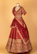 Maroon Handcrafted Bridal Lehenga with Intricate Zari Work, V-Neck Blouse & Heavy Dupatta