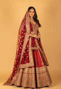 Maroon Handcrafted Bridal Lehenga with Intricate Zari Work, V-Neck Blouse & Heavy Dupatta