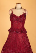 Maroon Hand-Embellished Mermaid Gown with Strappy Bodice & Textured Flare