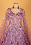 Lavender Embellished Ball Gown with Sheer Embroidered Sleeves & Layered Flare