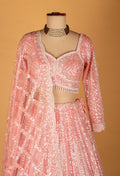 Pastel Pink | Pastel pink all-over sequin lehenga with scalloped dupatta – product image 3 | 3