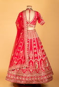 Bridal Red Heavy Zari & Stone Embroidered Lehenga with Short Sleeve Crop Top & Grand Dupatta