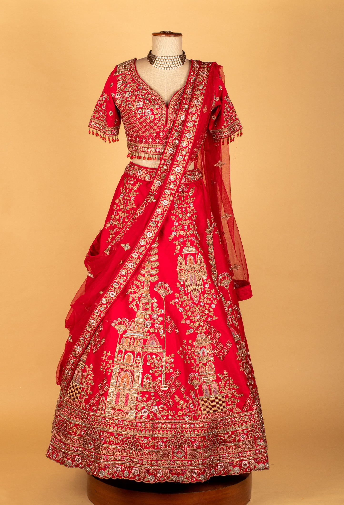 Heritage Red Bridal Lehenga with Temple & Architectural Zari Work