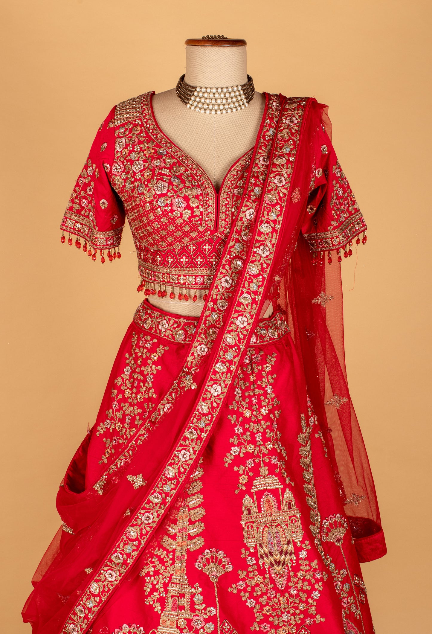 Heritage Red Bridal Lehenga with Temple & Architectural Zari Work