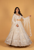 Ivory Crystal-Embellished Bridal Croptop Lehenga with 3D Floral Work