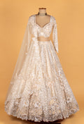 Ivory Crystal-Embellished Bridal Croptop Lehenga with 3D Floral Work