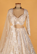 Ivory Crystal-Embellished Bridal Croptop Lehenga with 3D Floral Work
