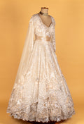 Ivory Crystal-Embellished Bridal Croptop Lehenga with 3D Floral Work