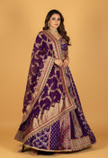 Royal Purple Banarasi Zari Croptop Lehenga with Multicolor Hand Embroidery