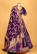 Royal Purple Banarasi Zari Croptop Lehenga with Multicolor Hand Embroidery