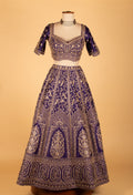 Royal Purple Zari & Thread Embroidered Lehenga with Short-Sleeve Crop Top & Elegant Dupatta