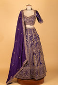 Royal Purple Zari & Thread Embroidered Lehenga with Short-Sleeve Crop Top & Elegant Dupatta