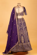 Royal Purple Zari & Thread Embroidered Lehenga with Short-Sleeve Crop Top & Elegant Dupatta